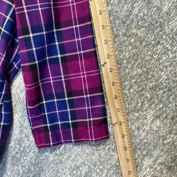 INVESTMENTS Gold Label Non-Iron Blouse 14P Women's Shirt Christine Purple Plaid - Picture 5 of 9